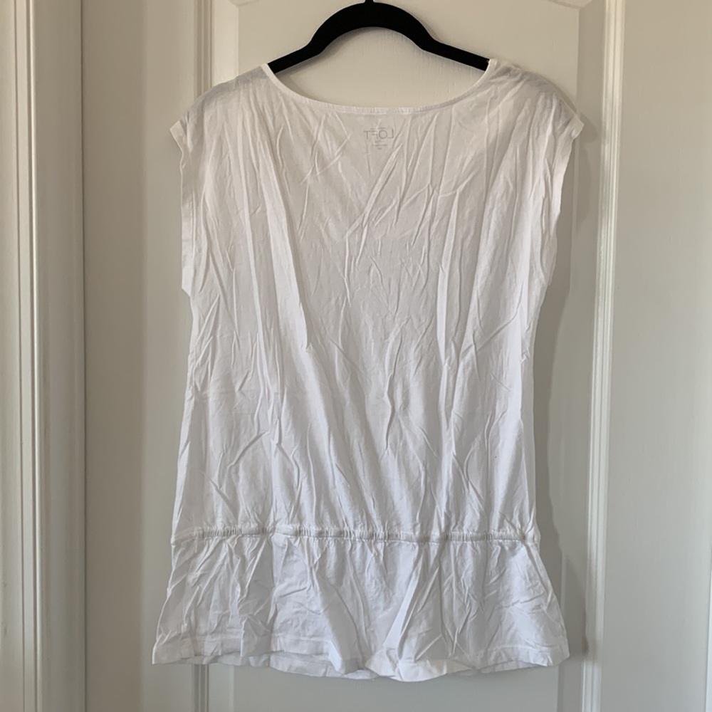 NWT LOFT White Peplum Detail Neckline Sleeveless Cotton/Modal Blend Top Size MP - Picture 7 of 9